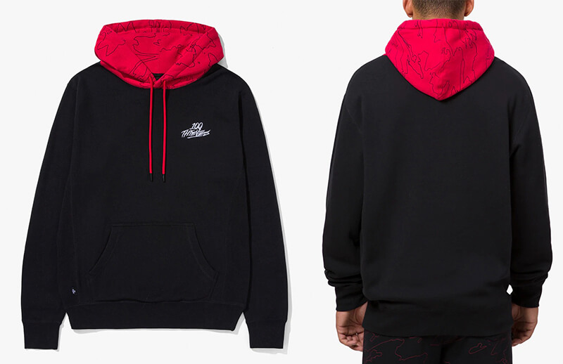 100T Foundations Spring Summer 2022 Black and Red Geoprint Hoodie © 100 Thieves shop