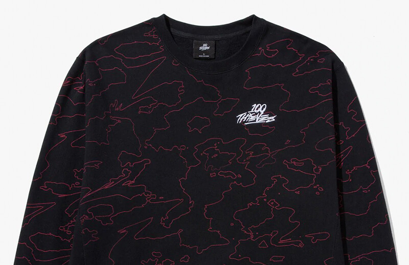 100T Foundations Spring Summer 2022 Black and Red Geoprint Sweatshirt © 100 Thieves shop