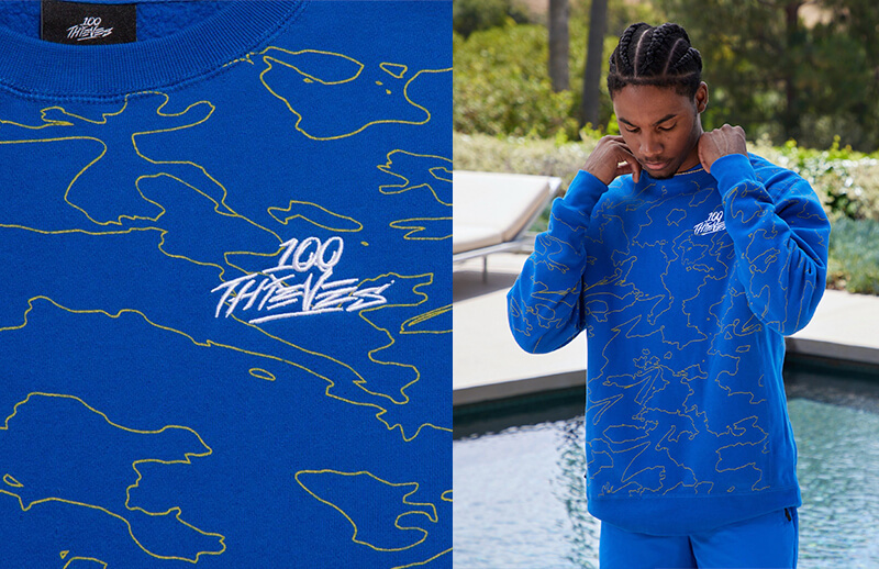 100T Foundations Spring Summer 2022 Blue Geoprint Sweatshirt © 100 Thieves shop