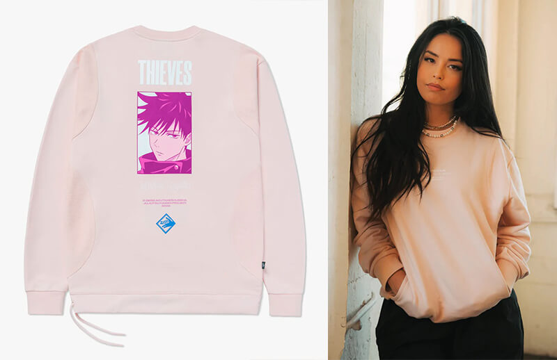 100T x Jujutsu Kaisen pink crewneck Sweatshirts © 100 Thieves shop