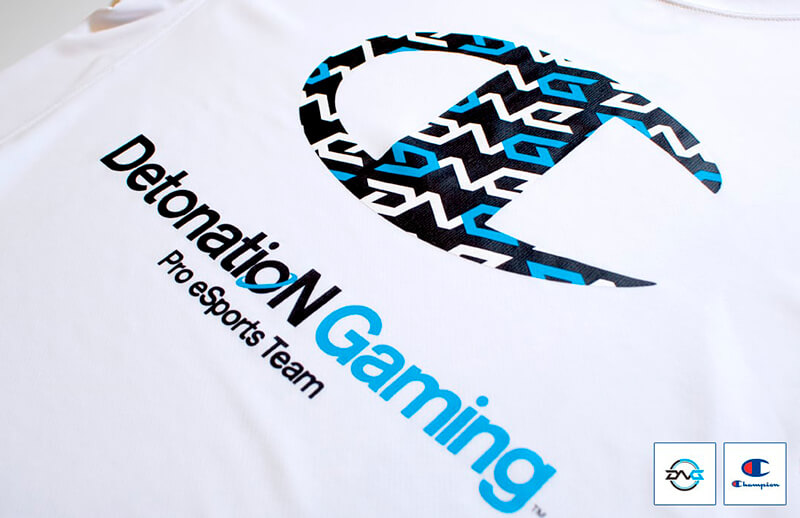 DetonatioN Gaming x Champion white practice T-shirt details © DNG store