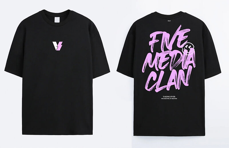 FIVE Media Clan Limited Edition T-shirt back and front © FIVE Media Clan shop