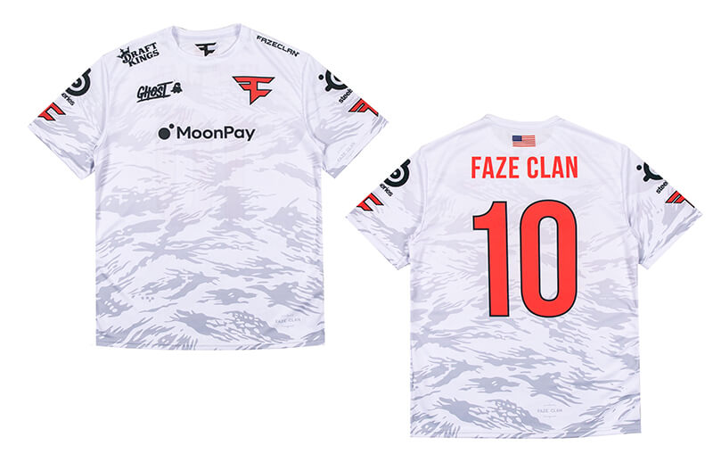 FaZe Clan White Alternate 2022 Jersey Back and Front © FaZe Clan shop