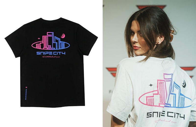 FaZe Clan x Snip3down Snipe City black and white T-shirt © FaZe Clan shop