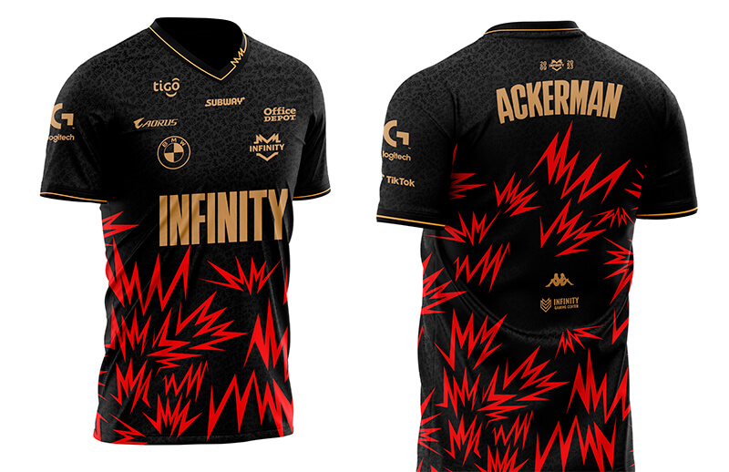 INFINITY Esports x Kappa 2023 black Player Jersey back and front © INFINITY Esports shop