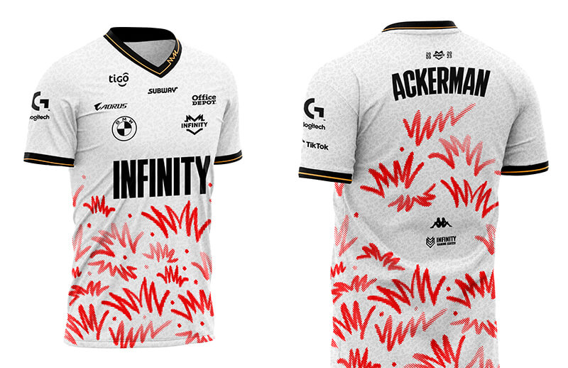 INFINITY Esports x Kappa 2023 white Player Jersey back and front © INFINITY Esports shop