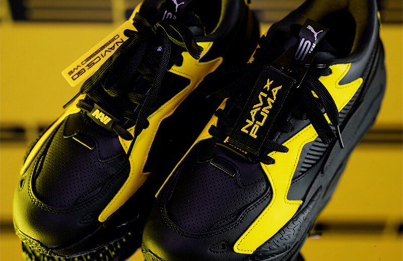 NAVI x PUMA Black and Yellow Sneakers drop front © NAVI shop