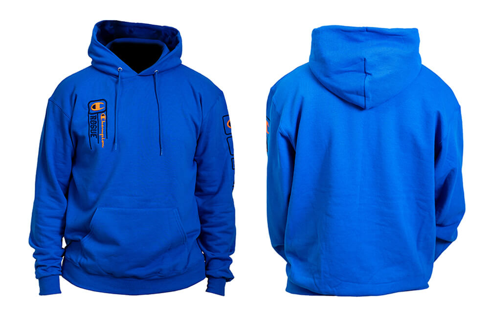 Blue Rogue x Champion PowerBlend hoodie © Rogue shop