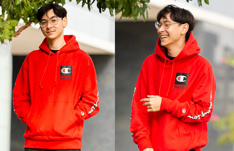 Sentinels x Champion Red Hoodie © Sentinels shop