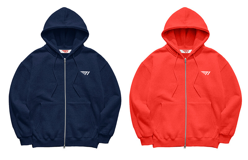 T1 new Fall-Winter 2022 Red and Blue Zip-Up Hoodie © T1 shop