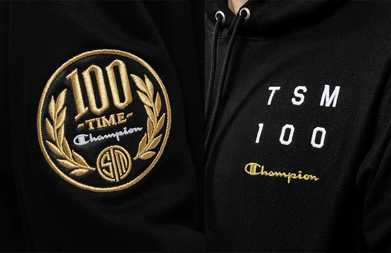 TSM x Champion #TSM100 Hoodie details © Team SoloMid shop